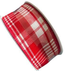 Wired Jumbo Plaid Ribbon | 100% Polyester | Red/White | 2.5 in x 8 ft